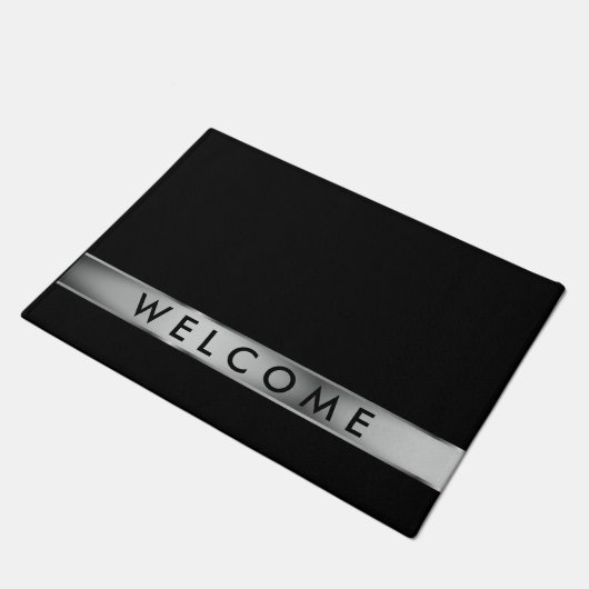 Welkom in Black and Silver Grey Deurmat (Schuin)
