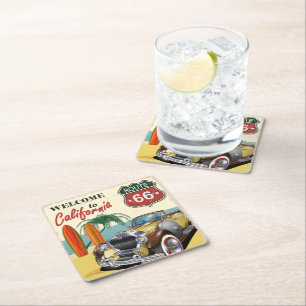 "Welkom in Californië" Route 66 retro poster, Kartonnen Onderzetters