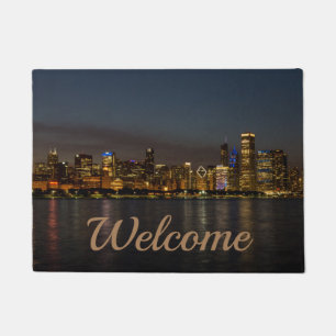 Welkom in Chicago Night Cityscape Doormat Deurmat