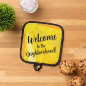 Welkom in de buurt met zonnestralen pannenlap (Top down)