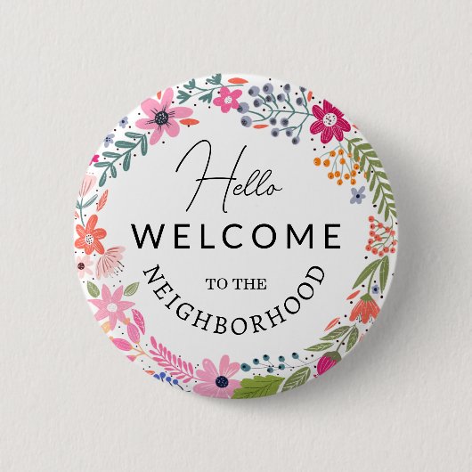 welkom in de buurt - nieuwe thuisbriefkaart ronde button 5,7 cm (Voorkant)
