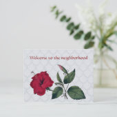 Welkom in de buurt, rode hibiscus briefkaart (Staand voorkant)