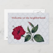 Welkom in de buurt, rode hibiscus briefkaart (Voorkant / Achterkant)