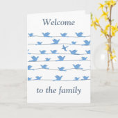 Welkom in de familie, silhouet van vogels op draad kaart (Gele Bloem)