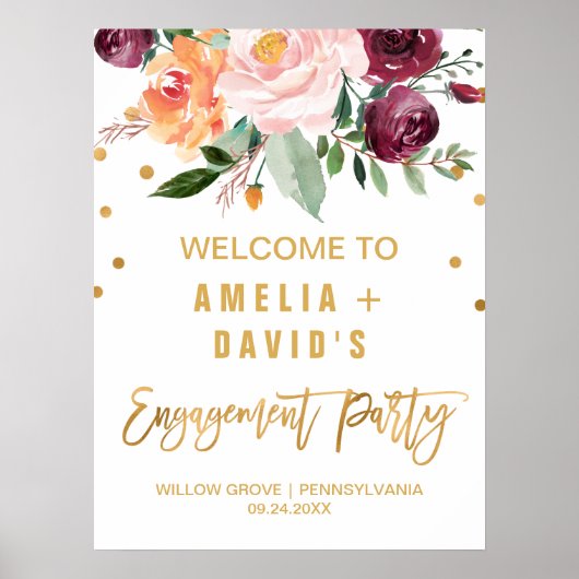 Welkom in de herfst Floral Engagement Party Poster (Voorkant)
