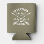 Welkom in de hut | Rustieke pijlen Olive & Wit Blikjeskoeler (Voorkant)