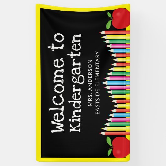 Welkom in de kindergarten Apple-gekleurde pennen Spandoek (Verticaal)