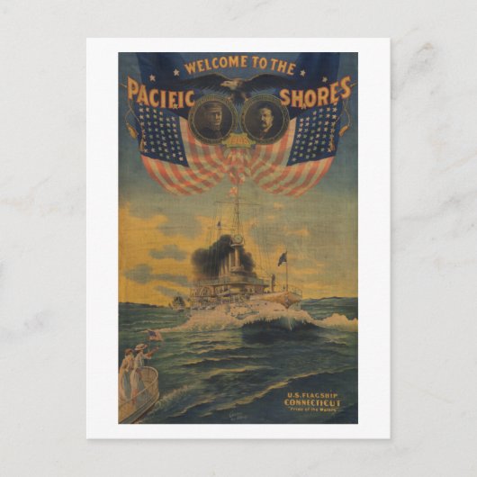 Welkom in de Pacific Shores. Vlaggenschip Connecti Briefkaart (Voorkant)
