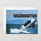 Welkom in de staat Washington met Orca Whale Briefkaart (Voorkant / Achterkant)