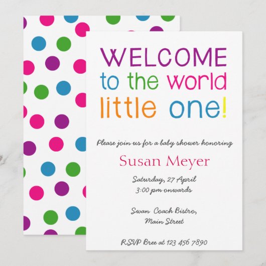 Welkom in de wereld, kleine uitnodiging van één ba (Voorkant / Achterkant)