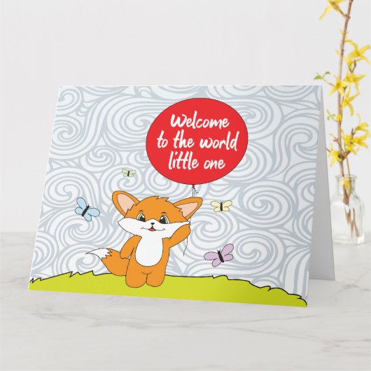 Welkom in de wereld - Little Fox New Baby Kaart (Gele Bloem)