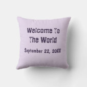 Welkom in de wereld paarse bloemen meisje kussen (Achterkant)