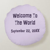 Welkom in de wereld paarse bloemen meisje rond kussen (Achterkant)