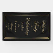 Welkom in Elegant Black & Gold Script Chic Weduwen Spandoek (Horizontaal)