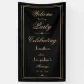 Welkom in Elegant Black & Gold Script Chic Weduwen Spandoek (Verticaal)