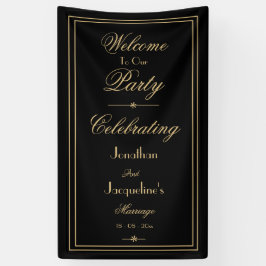 Welkom in Elegant Black & Gold Script Chic Weduwen Spandoek