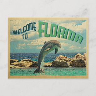 Welkom in Florida Briefkaart Dolphin Vintage Trave