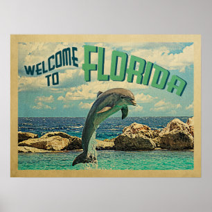 Welkom in Florida Poster Dolphin Vintage Travel