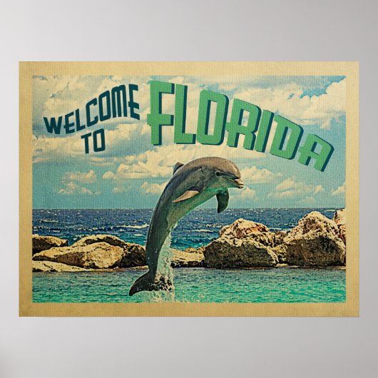Welkom in Florida Poster Dolphin Vintage Travel (Voorkant)