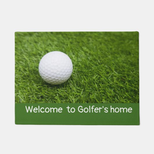 Welkom in golfer's huis met golfbal op groen deurmat (Voorkant)