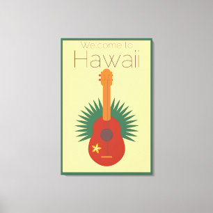 Welkom in Hawaii Ukulele Retro Canvas Afdruk