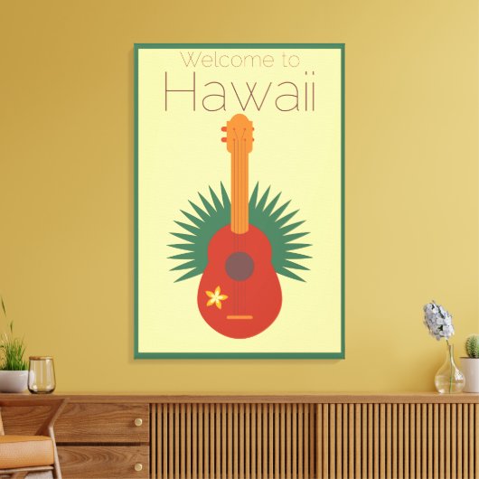 Welkom in Hawaii Ukulele Retro Canvas Afdruk (Insitu (Woonkamer))