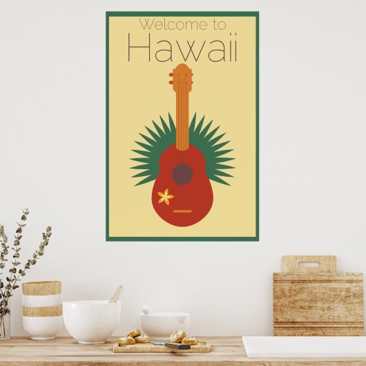 Welkom in Hawaii Ukulele Retro Poster (Keuken)