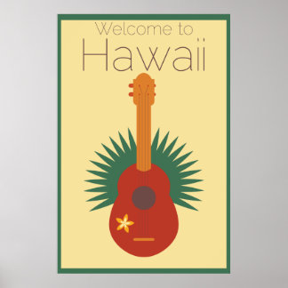 Welkom in Hawaii Ukulele Retro Poster