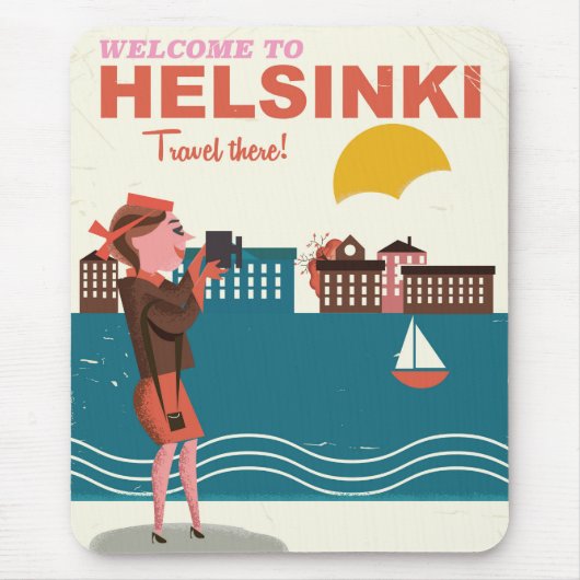 Welkom in Helsinki Finland, poster van het klassie Muismat (Voorkant)
