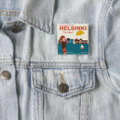 Welkom in Helsinki Finland, poster van het klassie Vierkante Button 5,1 Cm (In situ)