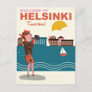 Welkom in Helsinki Finland vintage reisposter Briefkaart
