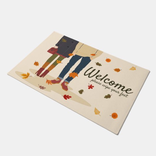 Welkom in herfst Couple Fall Leaves Deurmat (Schuin)