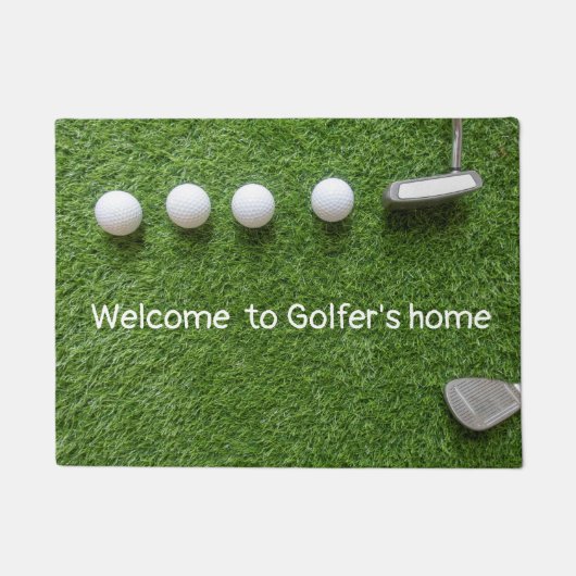 Welkom in het huis van golfer met golfballen & put deurmat (Voorkant)