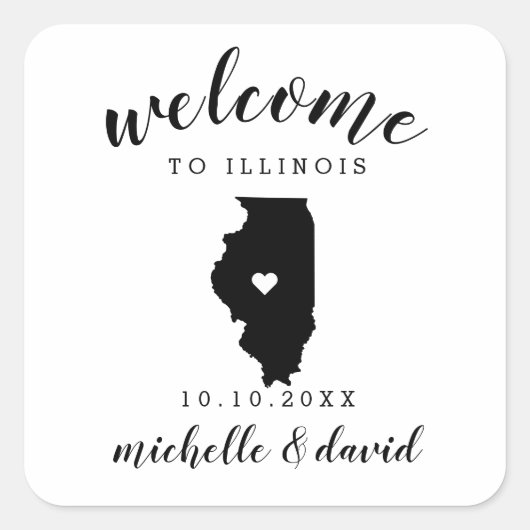 Welkom in Illinois | Bruiloft aangepaste gunst Vierkante Sticker (Voorkant)