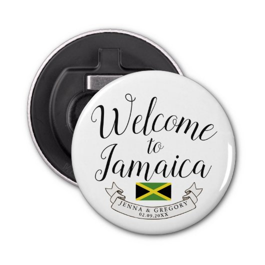 Welkom in Jamaica | Aangepast bestemmingshuwelijk Button Flesopener (Voorkant)