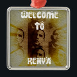 Welkom in Kenia met Obama Collage Metalen Ornament<br><div class="desc">Welkom in Kenia met Obama Collage Een gedurfde en culturele verklaring! 🇰🇪 Omarm de warmte en de geest van Kenia met het kunstwerk "Welcome to Kenya with Obama Collage". Dit uitnodigende kunstwerk combineert een gastvrije boodschap met een culturele knipoog, waardoor het een perfecte aanvulling is op elke ruimte. De verouderde...</div>