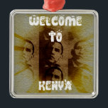Welkom in Kenia met Obama Collage Metalen Ornament<br><div class="desc">Welkom in Kenia met Obama Collage Een gedurfde en culturele verklaring! 🇰🇪 Omarm de warmte en de geest van Kenia met het kunstwerk "Welcome to Kenya with Obama Collage". Dit uitnodigende kunstwerk combineert een gastvrije boodschap met een culturele knipoog, waardoor het een perfecte aanvulling is op elke ruimte. De verouderde...</div>