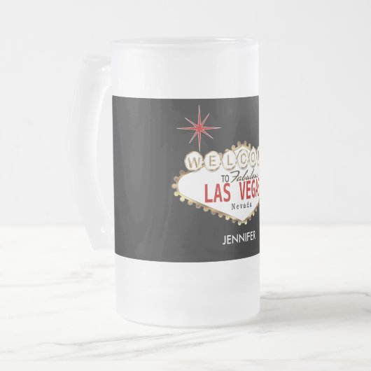 Welkom in Las Vegas - Red en Gold Matglas Bierpul (Voorkant links)