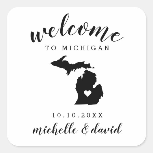Welkom in Michigan | Bruiloft aangepaste gunst Vierkante Sticker (Voorkant)