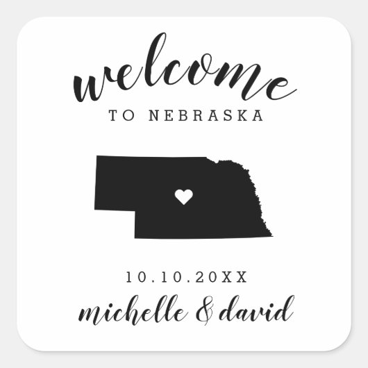 Welkom in Nebraska | Bruiloft aangepaste gunst Vierkante Sticker (Voorkant)