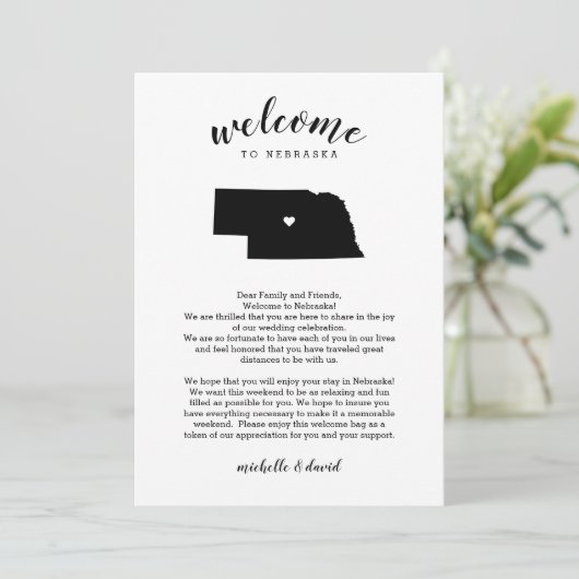Welkom in Nebraska | Wedbrief en reisroute (Staand voorkant)