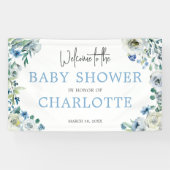 Welkom in ons Baby shower Elegant Blue Floral Spandoek (Horizontaal)