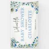 Welkom in ons Baby shower Elegant Blue Floral Spandoek (Verticaal)