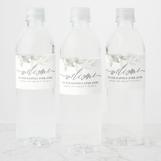 Welkom in ons gelukkig ooit na Greenery Waterfles Etiket (Flessen)