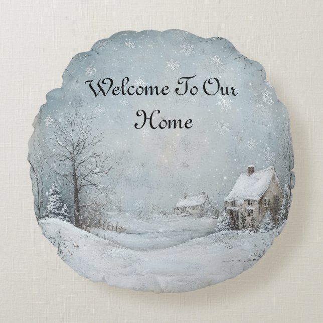 Welkom in ons gepersonaliseerde huis rond kussen (Voorkant)
