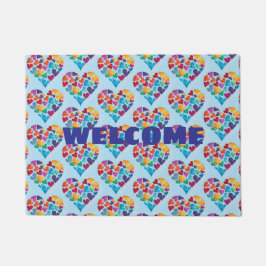 Welkom in ons huis met kleurrijke harten, deurmat