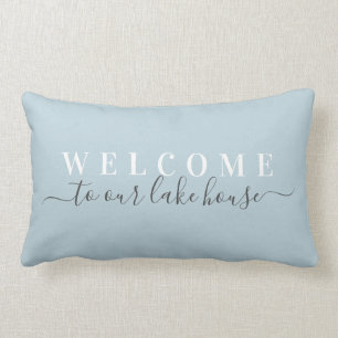Welkom in ons Lake House Blue Lumbar Pillow Kussen