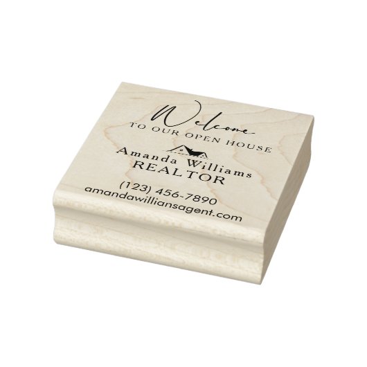 Welkom in ons open huis gepersonaliseerde agent rubberstempel (Stempel)