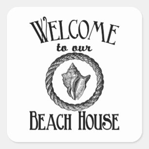 welkom in ons strandhuis zee Shell Vierkante Sticker