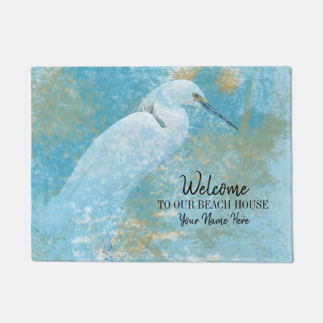 Welkom in ons winkelhuis Snowy Egret Custom Deurmat (Voorkant)
